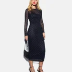 FLOCKED POLKA DOT MIDI - Day dress - black