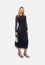 FLOCKED POLKA DOT MIDI - Day dress - black
