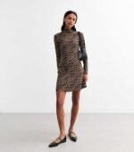 Brown Leopard Print Long Sleeve Mini Dress