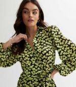 Yellow Heart Print Long Sleeve Tie Waist Mini Dress - Image 3