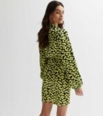 Yellow Heart Print Long Sleeve Tie Waist Mini Dress - Image 2