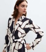 Navy Chain Print Midi Shirt Dress - Image 3