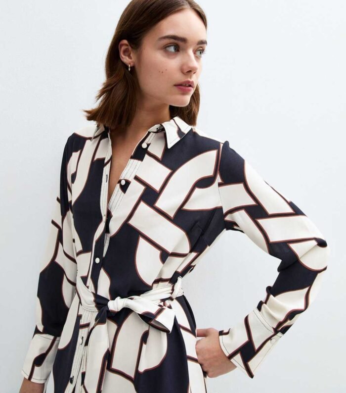 Navy Chain Print Midi Shirt Dress - Image 3