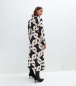 Navy Chain Print Midi Shirt Dress