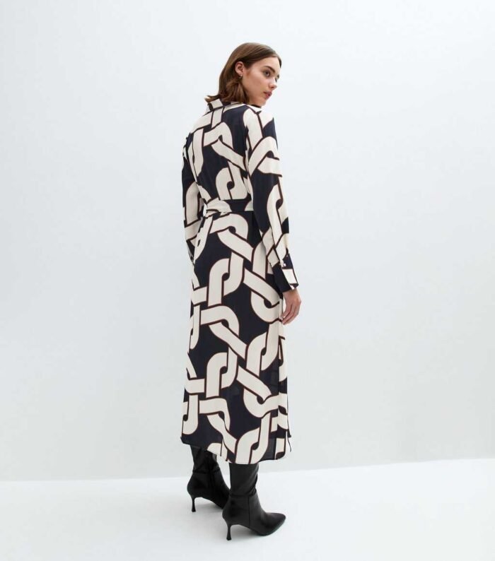 Navy Chain Print Midi Shirt Dress - Image 2