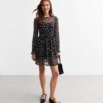 Black Polka Dot Mesh Long Sleeve Mini Smock Dress