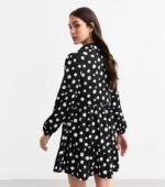 Black Polka Dot Crinkled Smock Shirt Dress - Image 2
