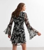 Black Chiffon Floral Print Mini Dress - Image 2