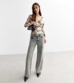 Brown Wrap Long Sleeve Mesh Top - Image 3