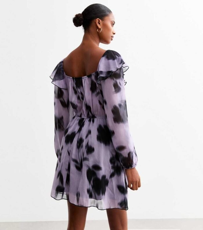 Purple Blur Floral Print Chiffon Mini Dress - Image 2
