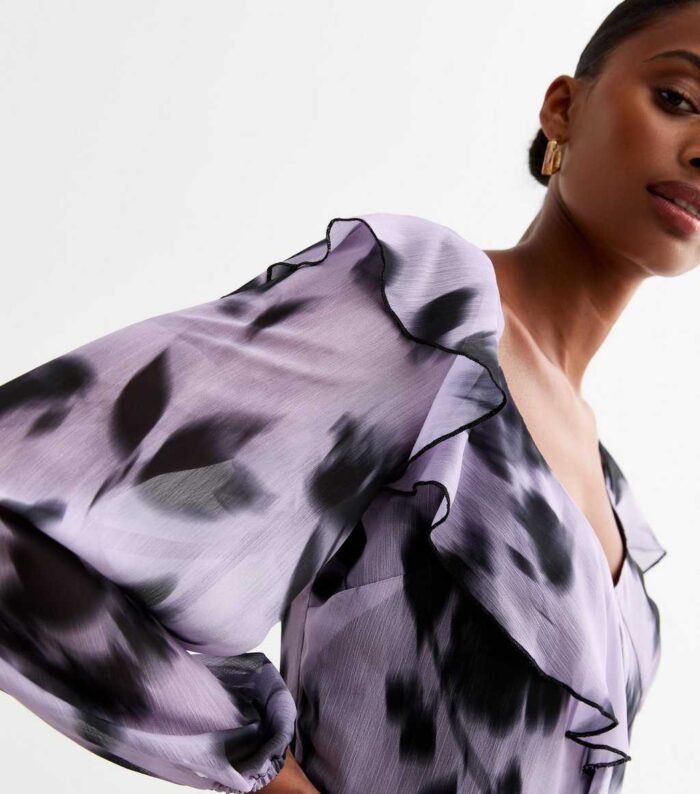 Purple Blur Floral Print Chiffon Mini Dress - Image 3