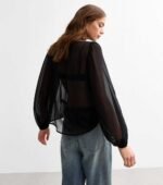 Black Frilly Trimmed Chiffon Blouse - Image 2