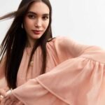 Pink Chiffon Bell Sleeve Blouse
