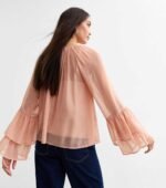 Pink Chiffon Bell Sleeve Blouse - Image 2