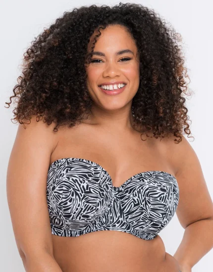 Sundown Bandeau Strapless Multiway Bikini Top Black Print