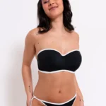 Minimalist Bandeau Strapless Multiway Bikini Top Black/White