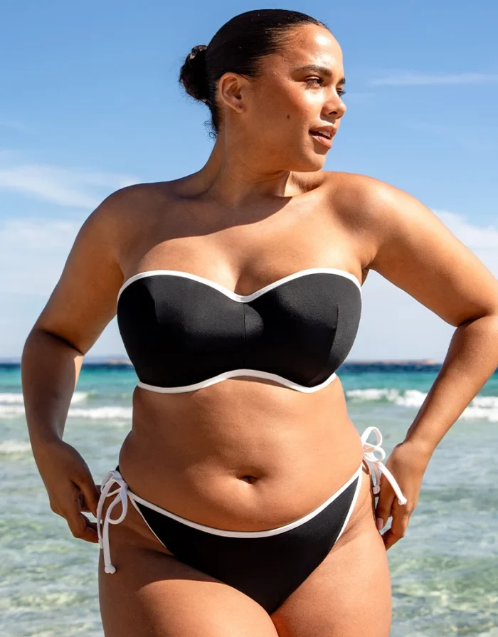 Minimalist Bandeau Strapless Multiway Bikini Top Black/White - Image 2