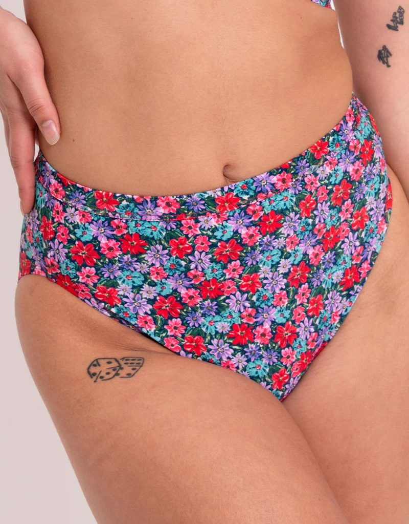 CU-PA-3052 (2) Kitsch Kate High Waist Bikini Brief Floral Print Multicolour - Image 1