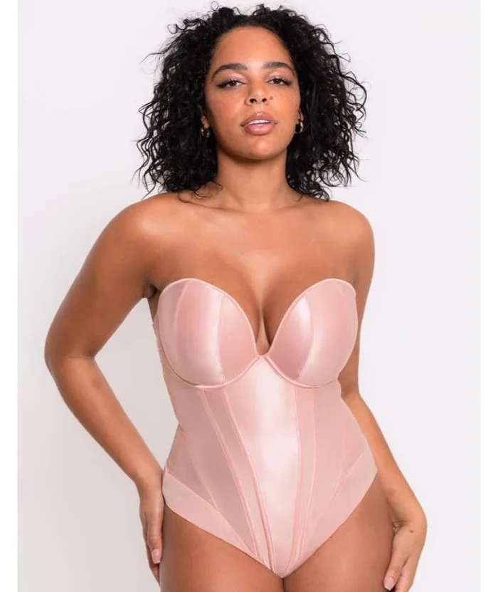 Scantilly Classique Plunge Padded Strapless Bodysuit - Powdery Pink - Image 3