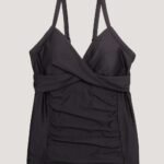 Black tankini top with tummy control and front wrap