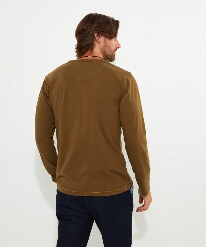 Contrast Trim Embroidered Long Sleeve Henley - Image 2