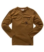 Contrast Trim Embroidered Long Sleeve Henley