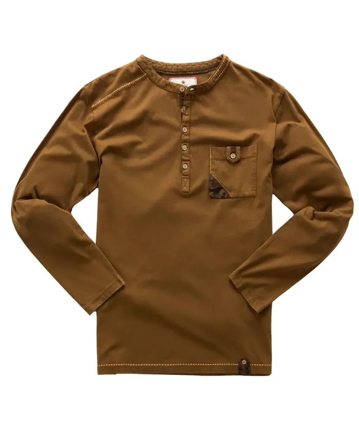 Contrast Trim Embroidered Long Sleeve Henley - Image 3