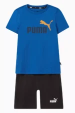 PUMA Logo Print Cotton T-shirt and Shorts Set