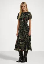 FLORAL GEORGETTE PUFF-SLEEVE DRESS - Day dress - black multi
