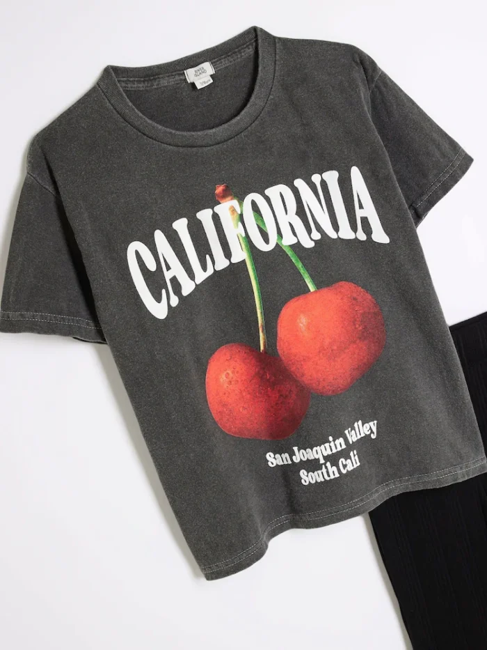 River Island Grey Girls Cherry 100% Cotton T-Shirt And Kickflare - Image 3