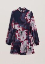 Women's Mini Dress Navy Long Sleeve with Neckline with Print Ted Baker 278561 - Image 3