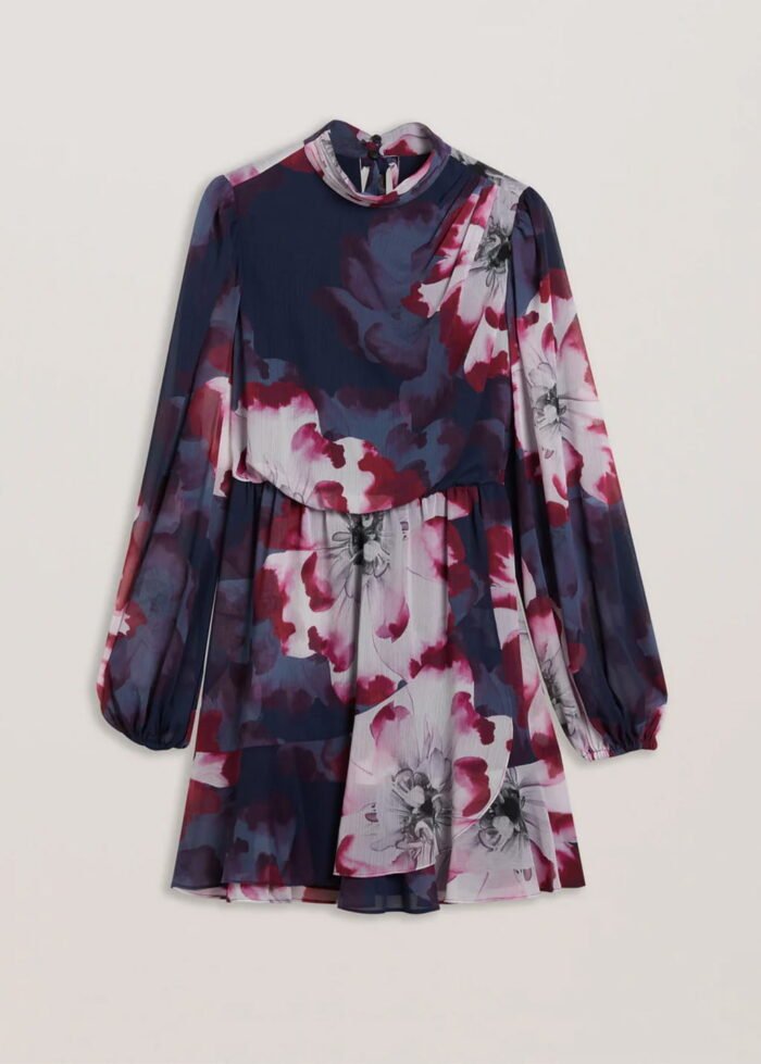 Women's Mini Dress Navy Long Sleeve with Neckline with Print Ted Baker 278561 - Image 3