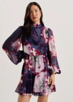 Women's Mini Dress Navy Long Sleeve with Neckline with Print Ted Baker 278561